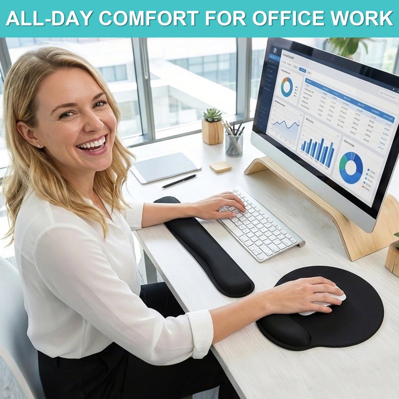 TONOS Mouse Pad and Keyboard Wrist Rest- Ergonomic Wrist Rest for Computer Keyboard and Mouse Pad, Memory Foam Wrist Support for Comfy Typing, Ideal for Laptop, Office, Gaming - Image 2